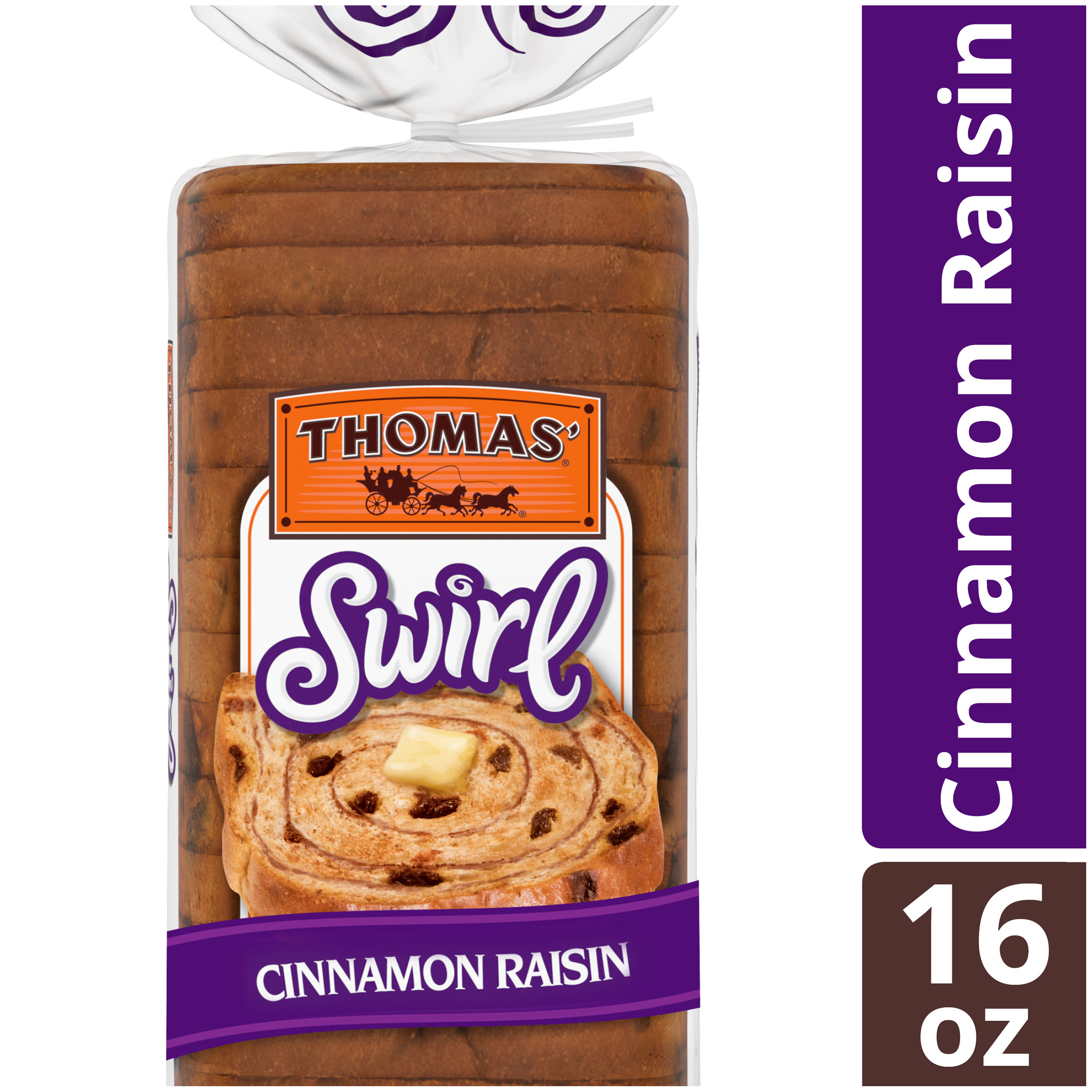 Thomas’ Cinnamon Raisin Swirl Bread, Made with Real Raisins, 14 Slices