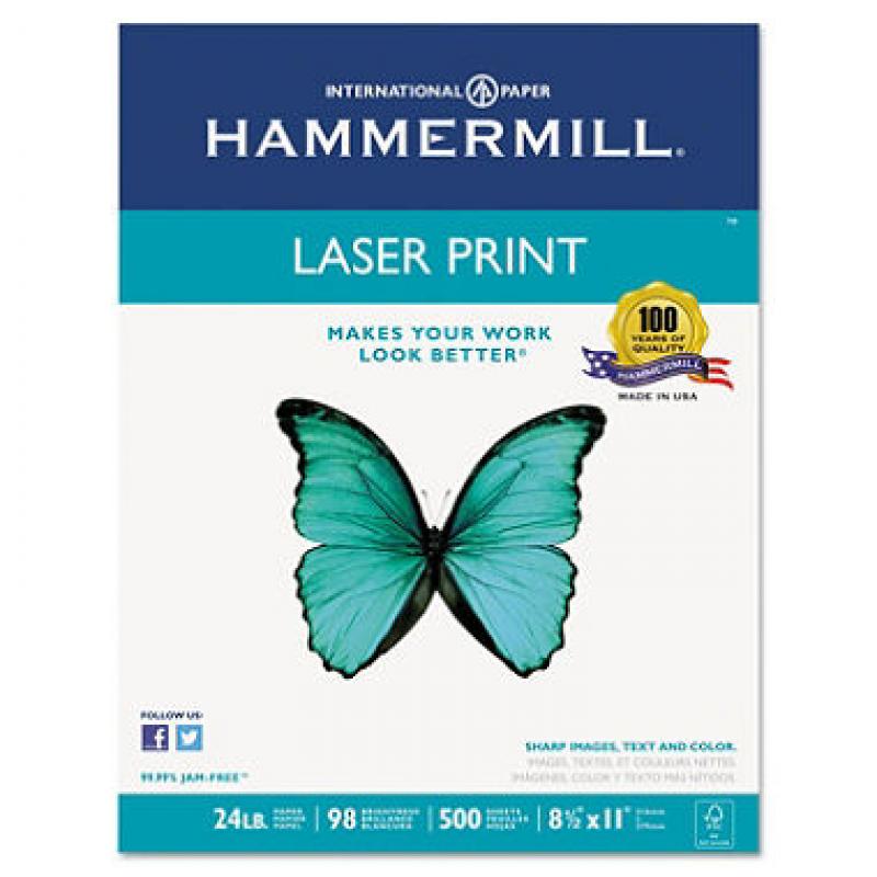 Hammermill - Laser Print Paper, 24lb, 98 Bright, 8-1/2 x 11" - Ream