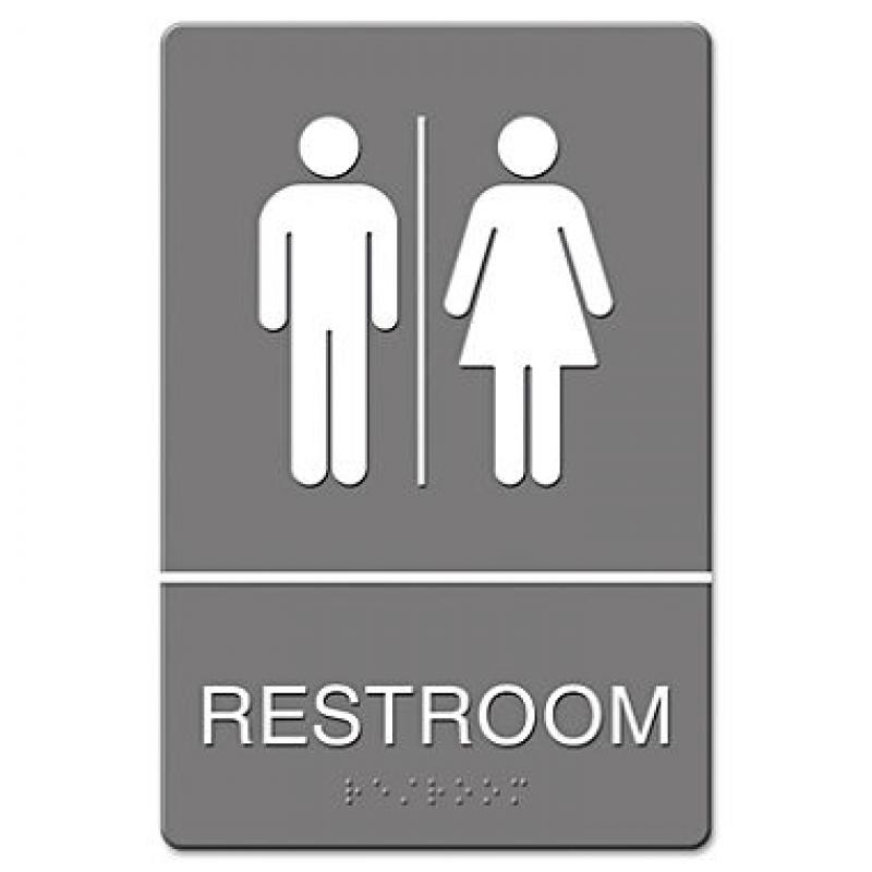 Headline Sign - ADA Sign, Restroom Symbol Tactile Graphic, Molded Plastic, 6 x 9 - Gray