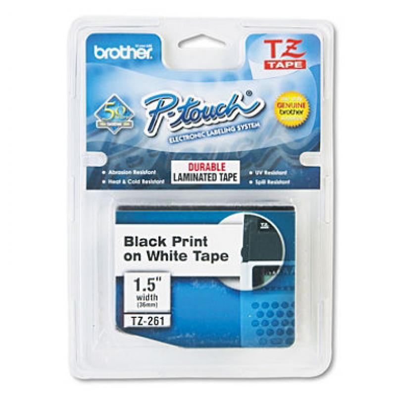 Brother P-Touch - TZe Standard Adhesive Laminated Labeling Tape, 1-1/2w - Black on White