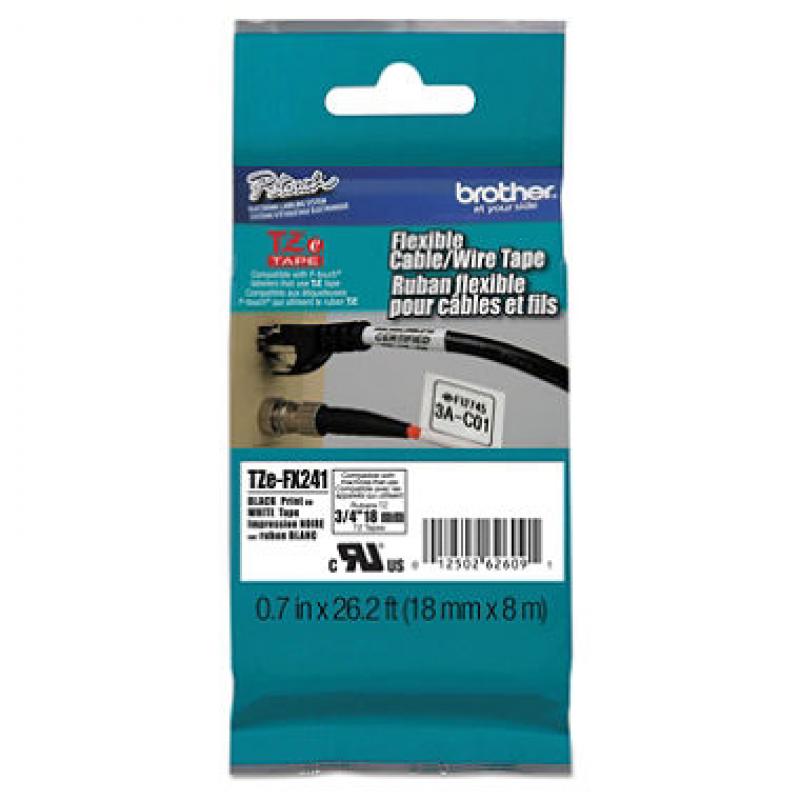 Brother P-Touch - TZe Flexible Tape Cartridge for P-Touch Labelers, 3/4in x 26.2ft - Black on White