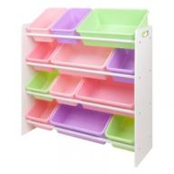 Kids Bin Organizer with 12 Plastic Bins - Bright or Pastel Color Options (pastel)