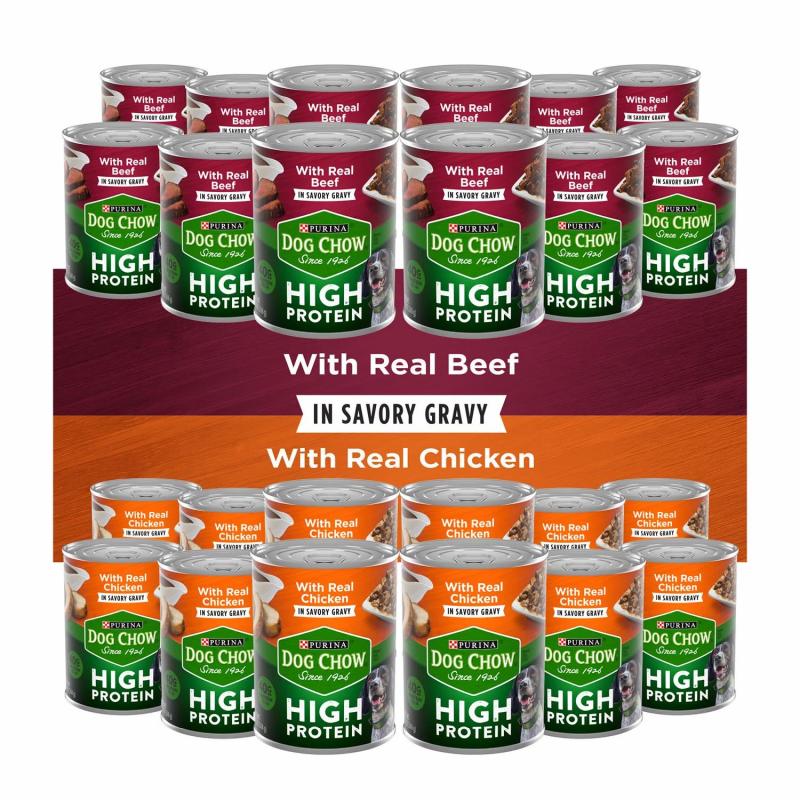 Purina Dog Chow High Protein Wet Dog Food in Savory Gravy, Beef & Chicken Variety Pack (13 oz., 24)