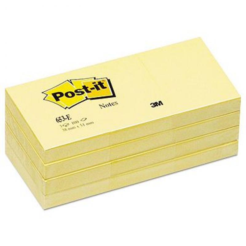 Post-it Notes Original Notes, 1-1/2 x 2, 100 Sheet Pads, 12 Pads, 1,200 Total Sheets, Canary Yellow (pak of 2)