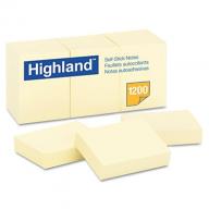 Highland - Self-Stick Pads, 1-1/2 x 2, Yellow, 100 Sheets/Pad - 12 Pads/Pack