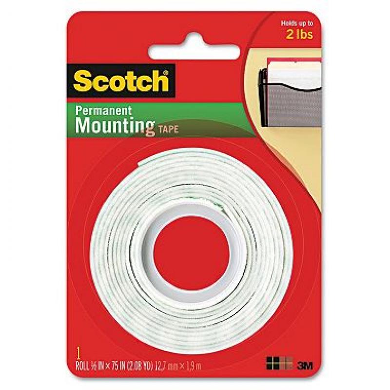 Scotch - Foam Mounting Double-Sided Tape, 1/2" Wide x 75" - 1 Roll