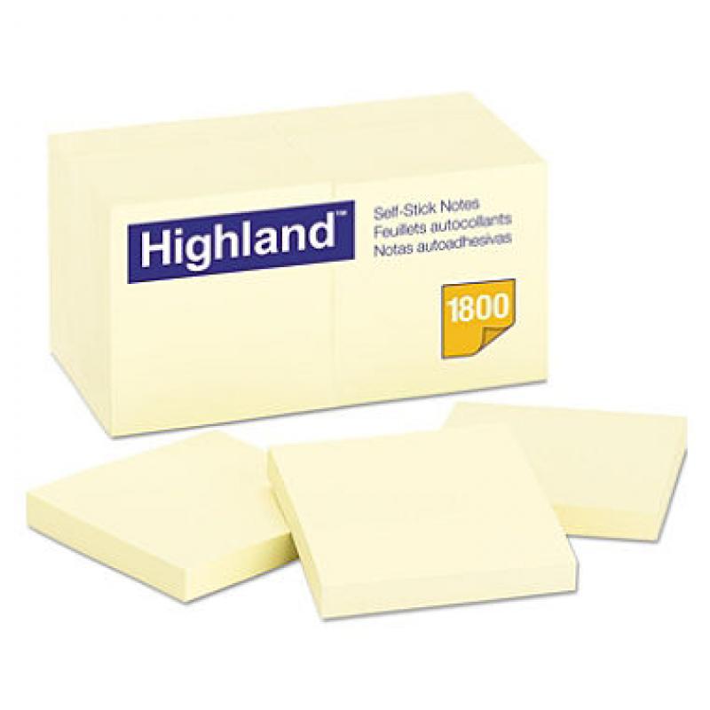 Highland - Self-Stick Notes, 3 x 3, Yellow - 18 100-Sheet Pads/Pack  (pak of 2)