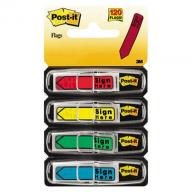 Post-it Flags - Arrow Message 1/2" Flags - "Sign Here" - 4 Colors w/Dispensers - 120/Pack
