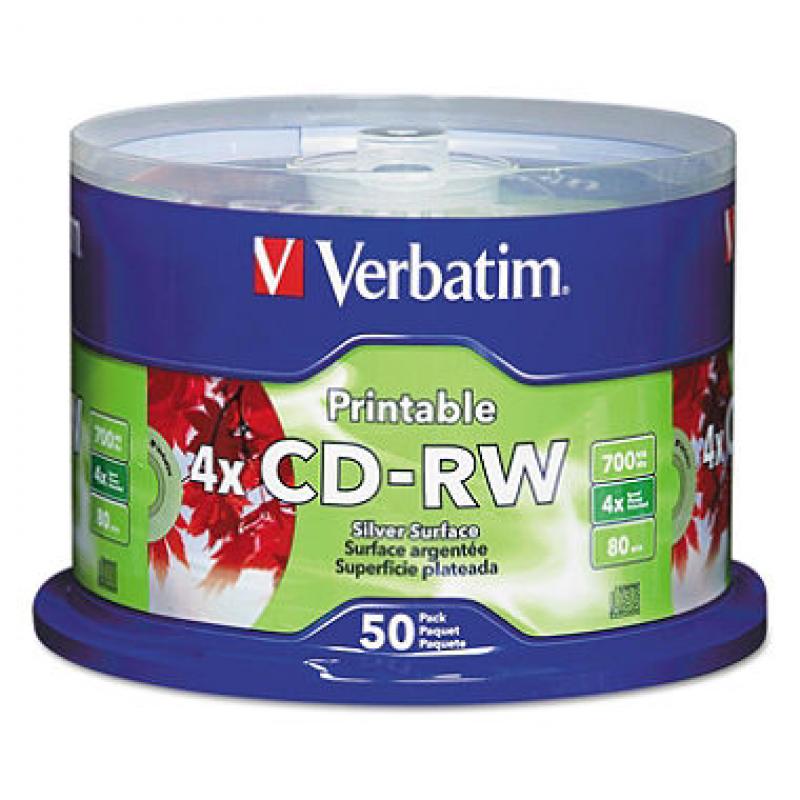 Verbatim CD-RW Discs, 700MB/80min, 4x, Spindle, Silver (50 ct.)