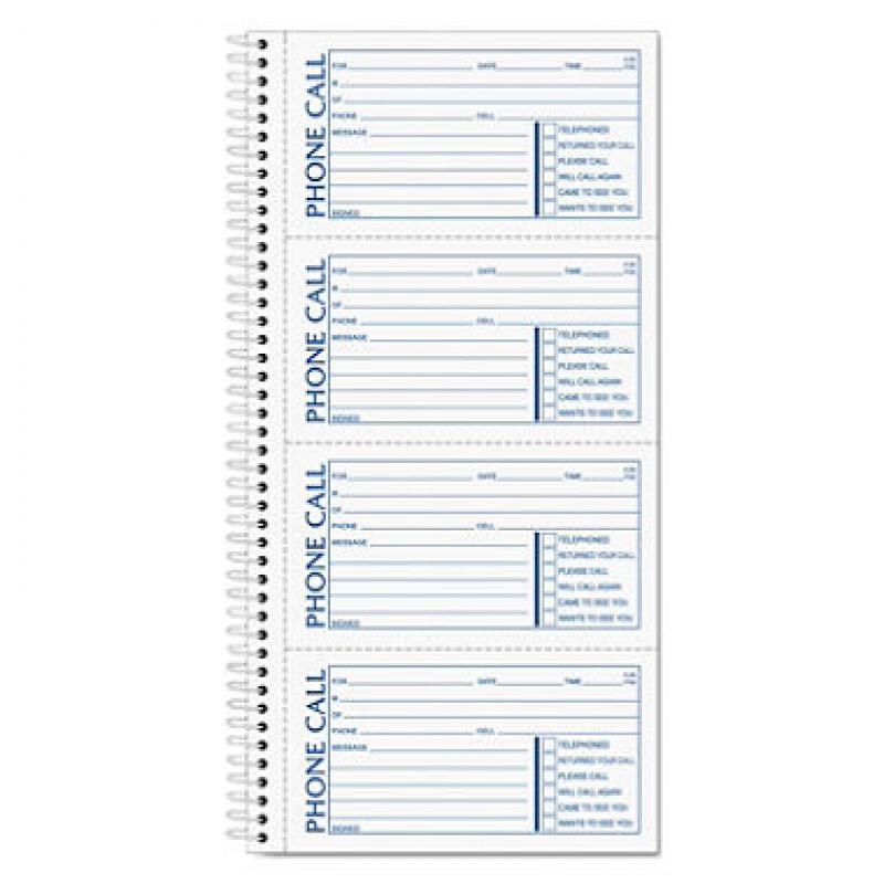 TOPS - Spiralbound Message Book, 2-3/4 x 5, Two-Part Carbonless, 400 per Book