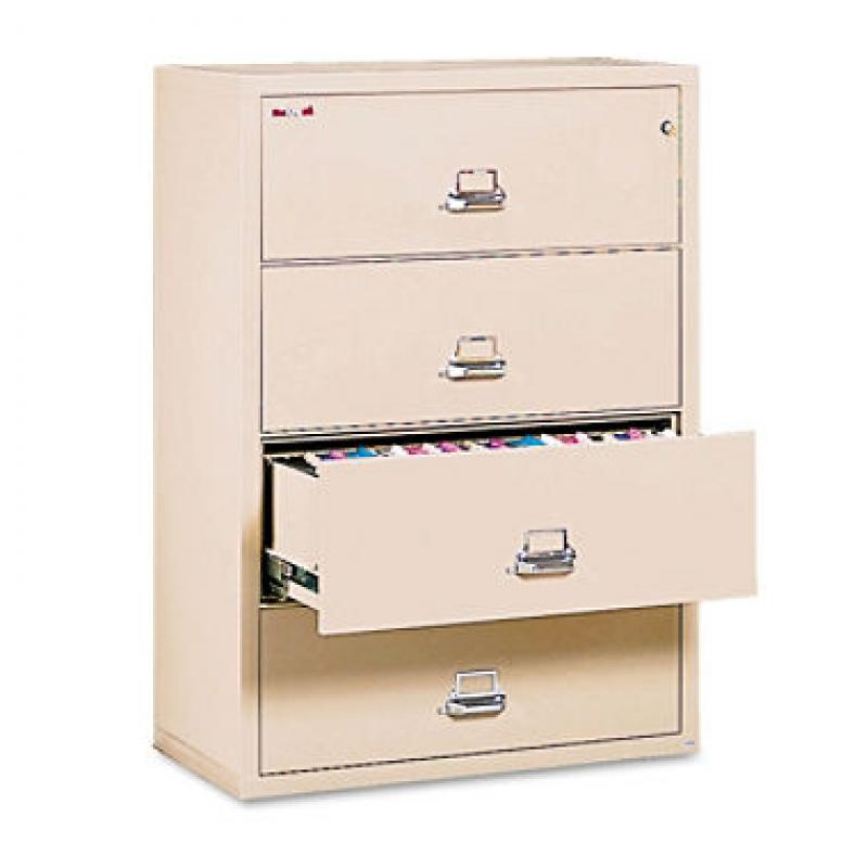 FireKing - Lateral File Cabinet, 4-Drawer, Letter/Legal, 37-1/2" Width - Parchment