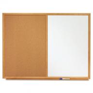 Quartet - Bulletin/Dry-Erase Board, Melamine/Cork, 36 x 24, White/Brown - Oak Finish Frame