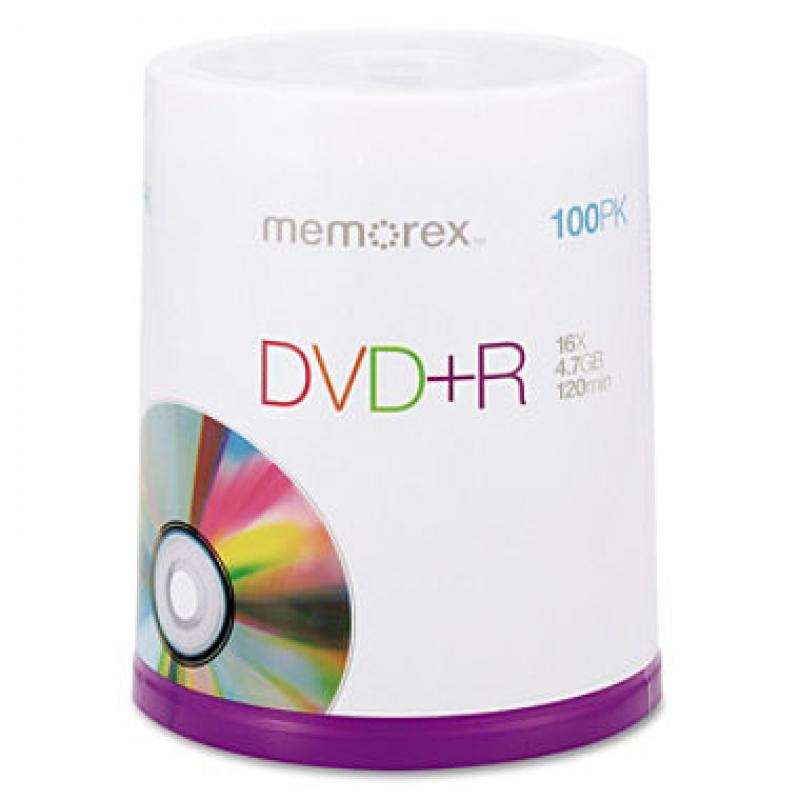 Memorex - DVD+R Discs, 4.7GB, 16x, Spindle, Silver - 100/Pack
