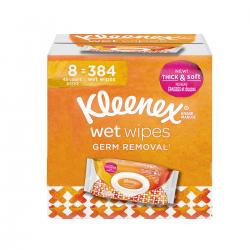 Kleenex Wet Wipes Germ Removal for Hands and Face, Flip-top Pack (384 wipes total, 8 pk.)