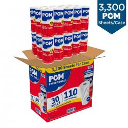 POM™ 2-Ply Perforated Paper Towels, White, 30 Rolls, 110 Sheets/Roll
