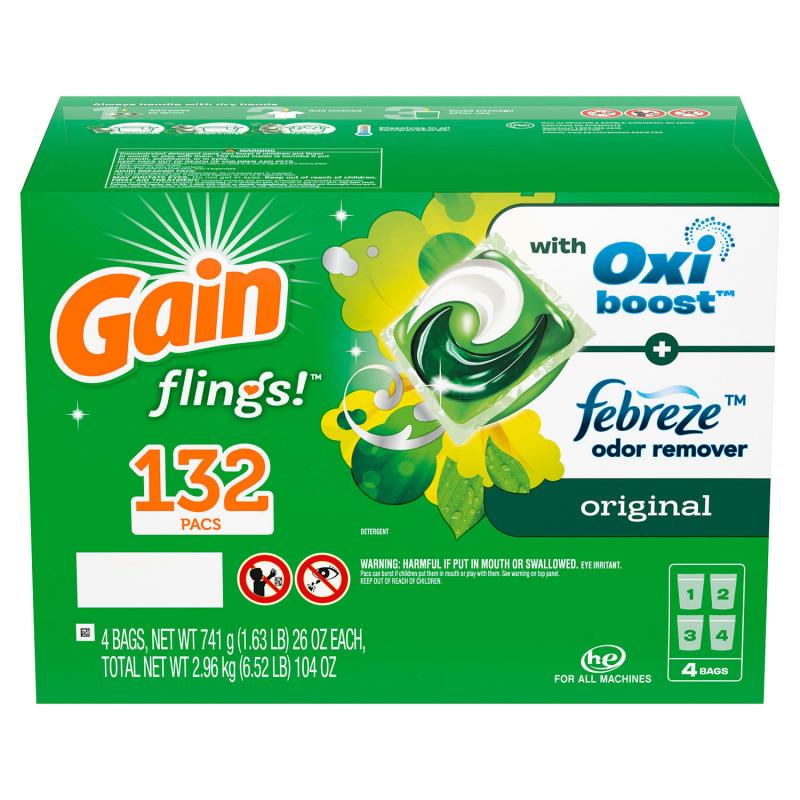 Gain flings! +AromaBoost Laundry Detergent Pacs, Original (132 ct.)
