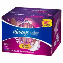 Always Radiant Pads, Size 1, Regular Absorbency, Scented (76 ct.)
