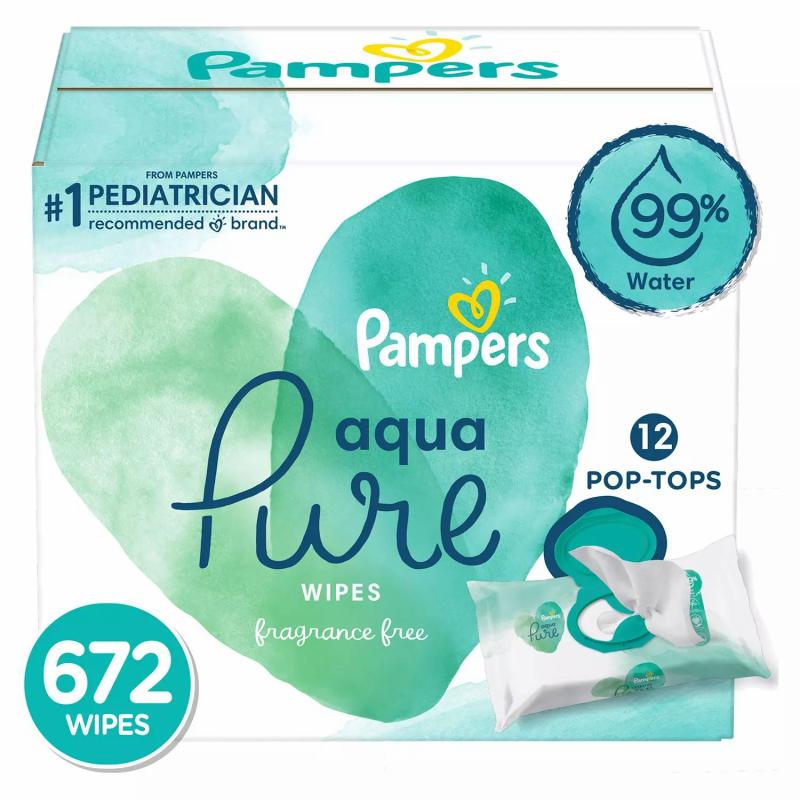 Pampers Aqua Pure Sensitive Baby Wipes, 12 Pop-Tops (672 ct. wipes)