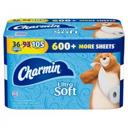 Charmin Ultra Soft Toilet Paper 36 Super Roll, Bath Tissue, 208 sheets per roll