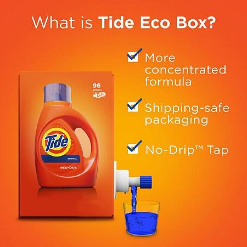 Tide High Efficiency Liquid Laundry Detergent Eco-Box, Original Scent, 105 fl oz, 96 loads