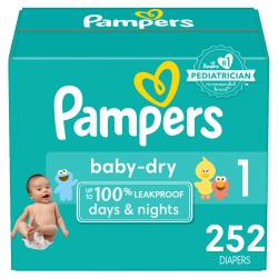 Pampers Baby Dry One-Month Supply Diapers (Size) 1 - 252 ct. (8-14 lb.)
