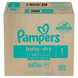 Pampers Baby Dry One-Month Supply Diapers (Size) 1 - 252 ct. (8-14 lb.)