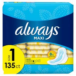 Always Maxi My Fit Regular Pads With Wings, Unscented, Size 1 (135 ct.)