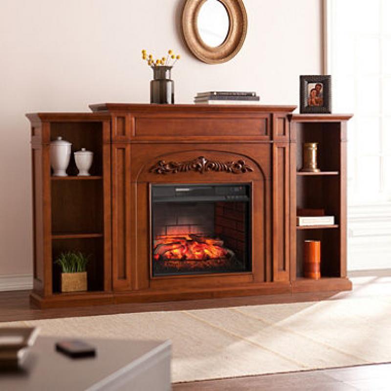 Gwynne Infrared Electric Fireplace with Bookcases, Autumn Oak