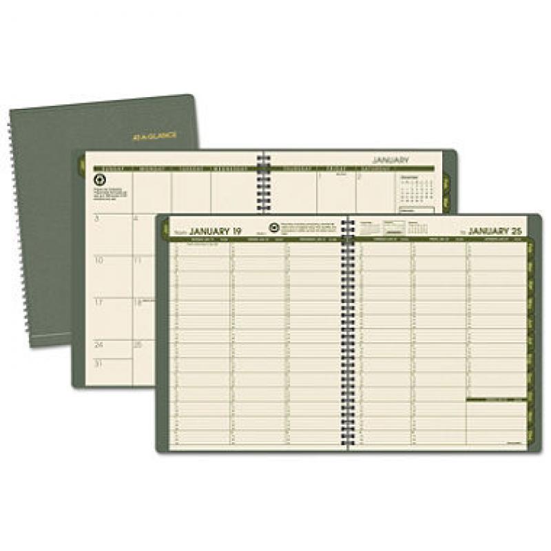 AT-A-GLANCE - Recycled Weekly/Monthly Classic Appointment Book, 8 1/4 x 10 7/8, Green - 2016