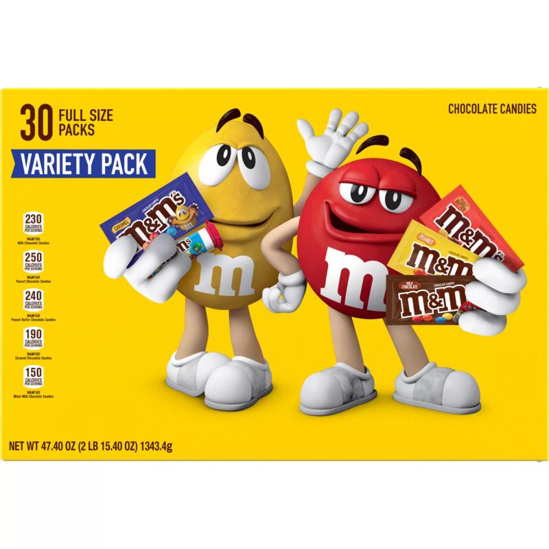 M&M&#039;S Chocolate Candy Assorted Full Size Bulk Variety Box (47.40 oz., 30 ct.)