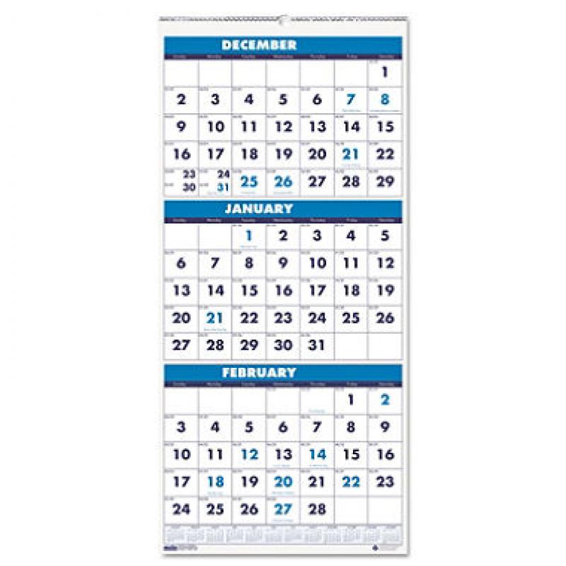 House of Doolittle Recycled Three-Month Format Wall Calendar, 12 1/4 x 26, December 2016 - January 2018