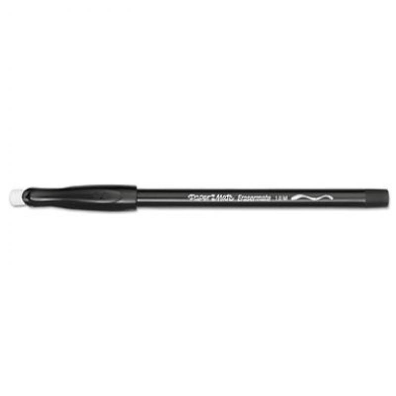 Paper Mate - Eraser Mate Ballpoint Stick Erasable Pen, Black Ink, Medium - Dozen