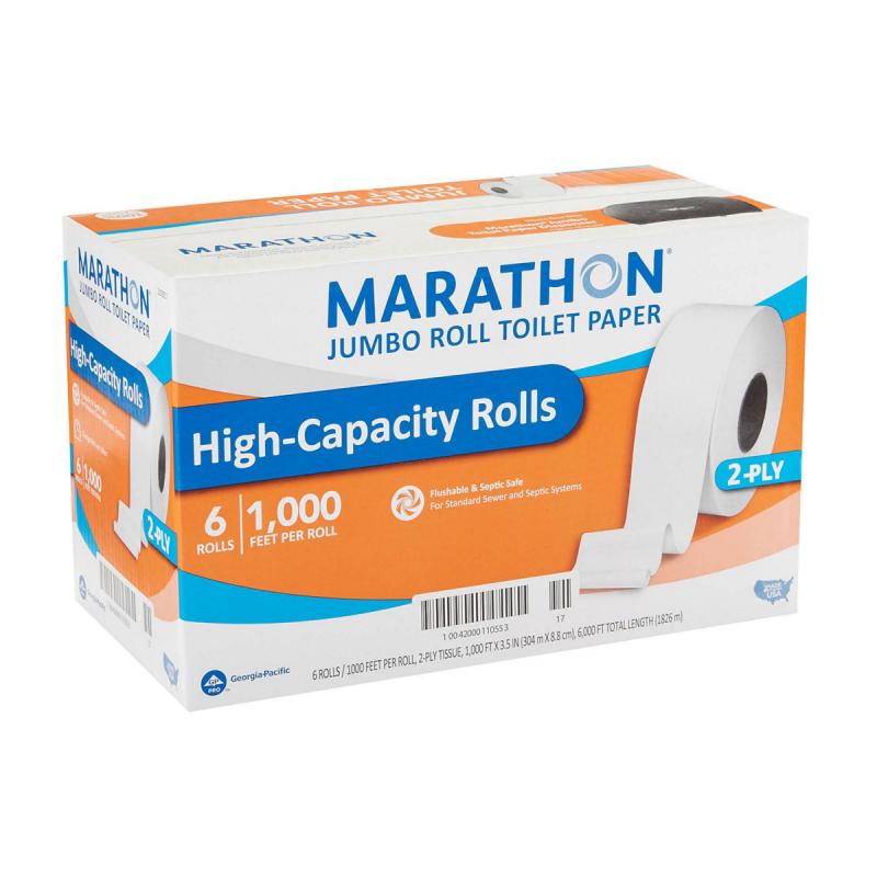 Marathon® Jumbo Roll Toilet Paper, White, 6 Rolls/Case