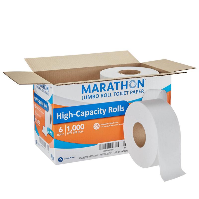 Marathon® Jumbo Roll Toilet Paper, White, 6 Rolls/Case