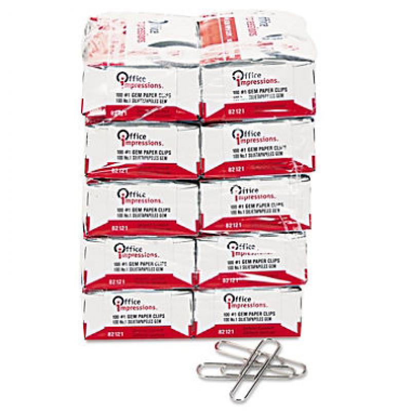 Office Impressions - Paper Clips, #1 Size, Smooth, 100 Count - 10 Pack ( pack of 4)