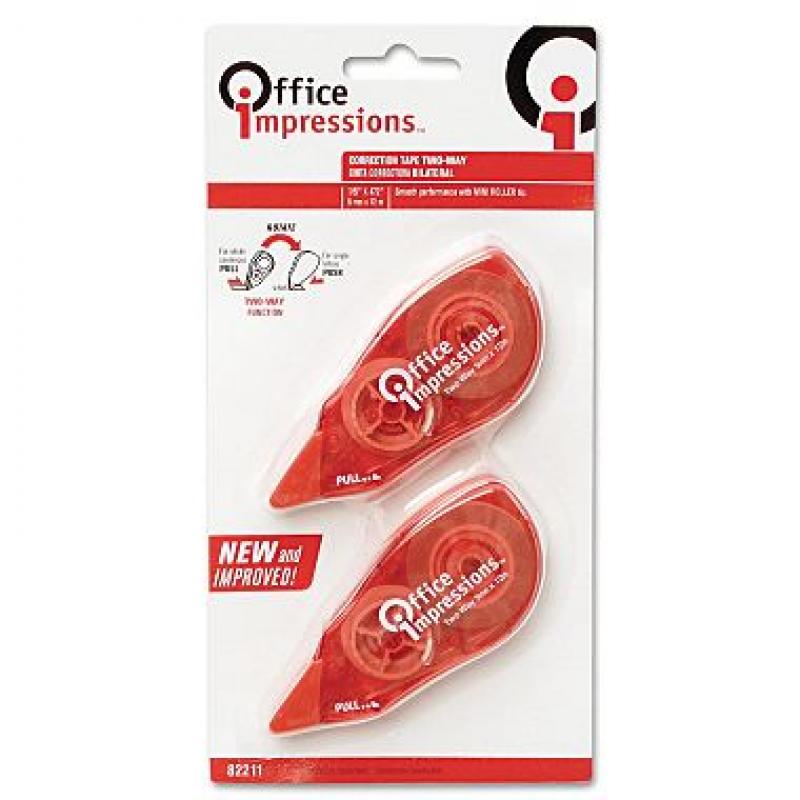 Office Impressions - Correction Tape with Two-Way Dispenser, Non-Refillable, 1/5" x 472" - 2 Pack   (pack of 2)