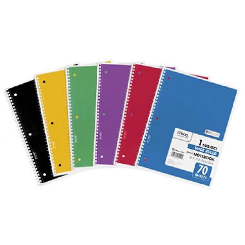 Mead Spiral Bound Notebook - Wide Rule 8 1/2 x 11 - 70 sheets/Pad