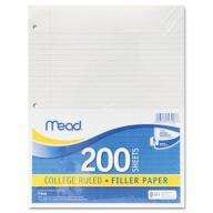 Mead - Economical 16-lb. Filler Paper, College Ruled, 11 x 8-1/2, White - 200 Shts/Pk