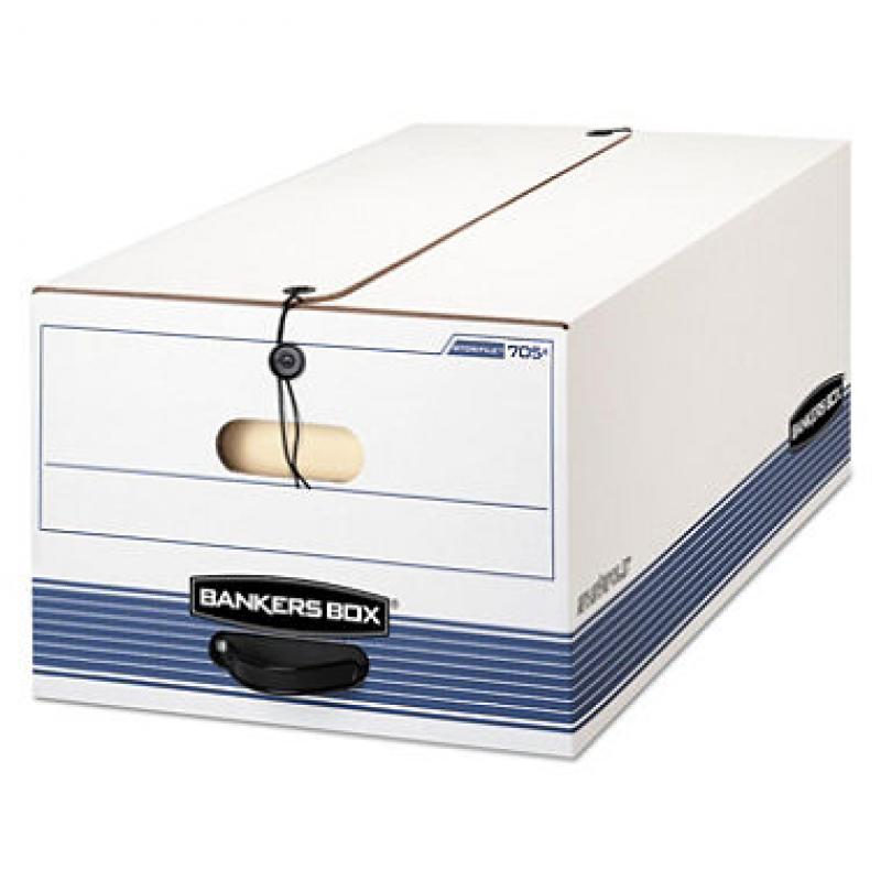 Bankers Box - STOR/FILE Storage Box, Legal, String and Button, White/Blue - 4/Carton