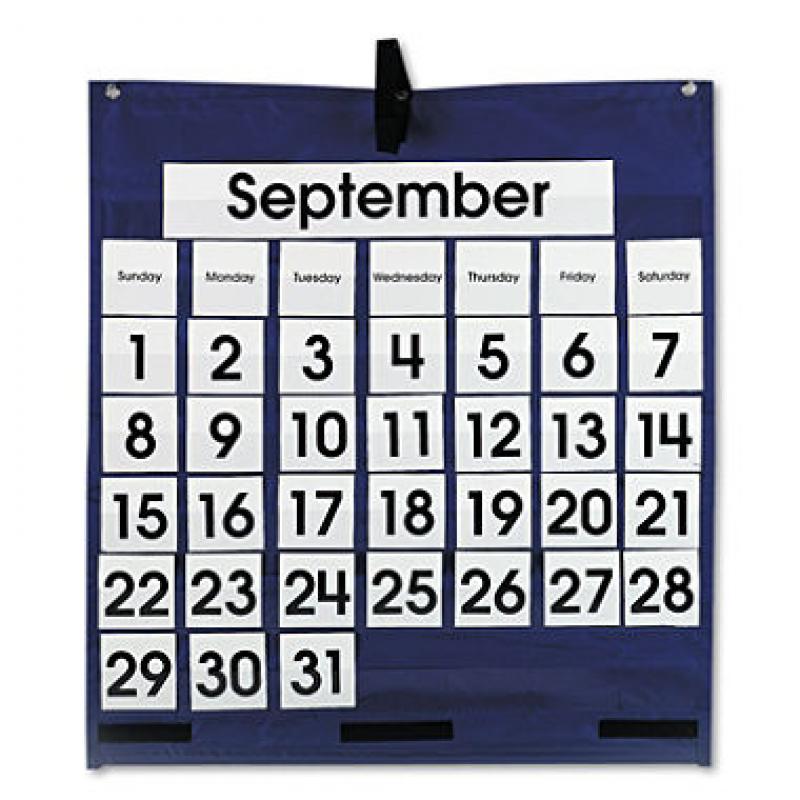 Carson-Dellosa Publishing - Monthly Calendar 43-Pocket Chart with Day/Week Cards, Blue - 25 x 28 1/2