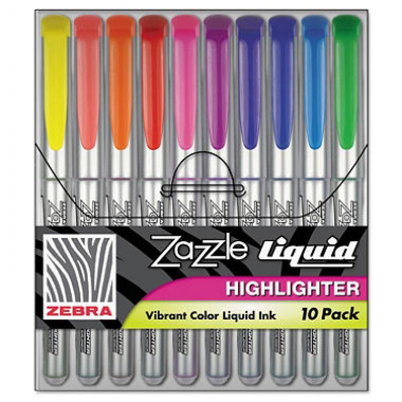 Zebra - Zazzle Liquid Ink Highlighter, Chisel Tip, Asst Colors - 10/Set