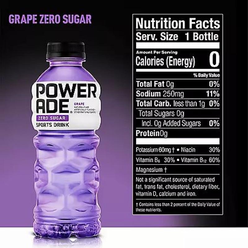 Powerade Zero Sports Drink  Grape Zero Sugar 20oz Qty 6