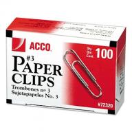 ACCO Smooth Economy Paper Clips - No. 3 Size - Steel Wire - 100 ct. - 10 pk. (pak of 2)