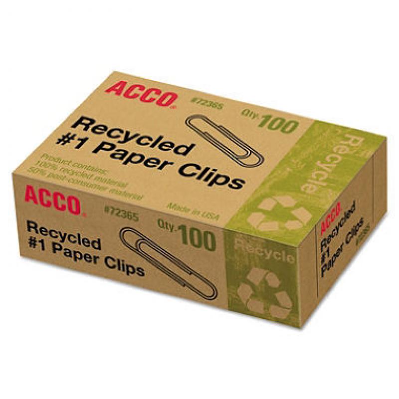 ACCO - Recycled Paper Clips - No. 1 Size - 100 Per Box (pack of2)