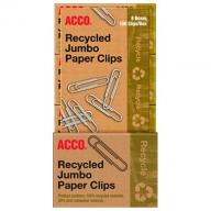 ACCO Recycled Jumbo Paper Clips - 100 per Box - 8 Boxes