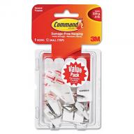 Command™ Hooks, Small, 1lb Capacity, White, 9 Hooks & 12 Strips