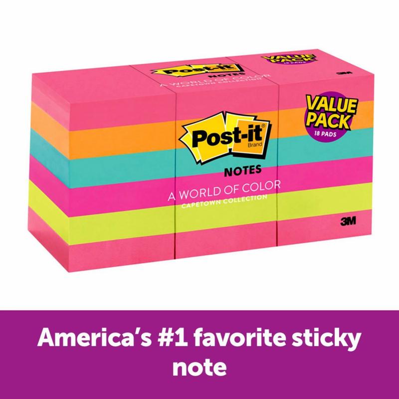 Post-it Notes, 1 3/8" x 1 7/8", Jaipur Collection, 18 Pads, 1,800 Total Sheets