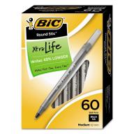 BIC® Round Stic Xtra Life Ballpoint, 1mm, Medium, Black, 60ct.