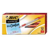 BIC Round Stic Grip Xtra Comfort Ballpoint Pen, Red Ink, 1.2mm, Medium, 12ct.