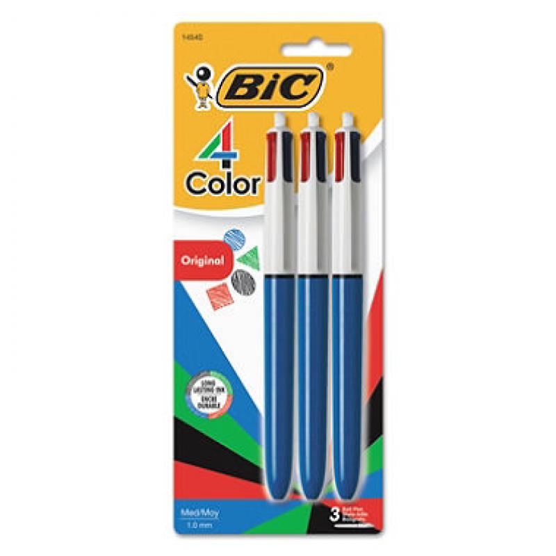 BIC® 4-Color Retractable Ballpoint Pen, 1mm, Medium, 3pk.